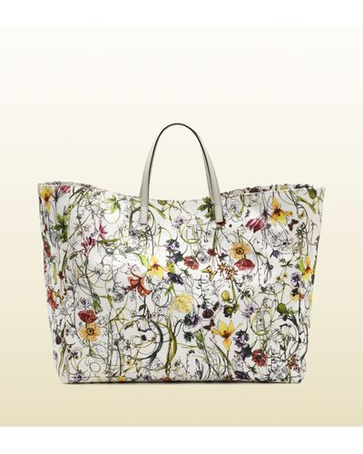 Lyst - Gucci Large Flora Infinity Canvas Tote in White