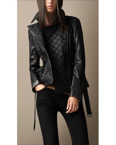 Lyst - Burberry Leather Detail Quilted Jacket in Black