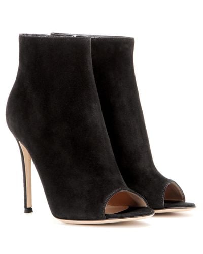 Lyst - Gianvito Rossi Suede Peep-toe Ankle Boots in Black