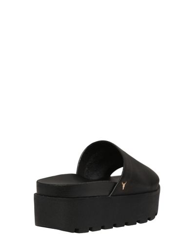 leather platform sliders