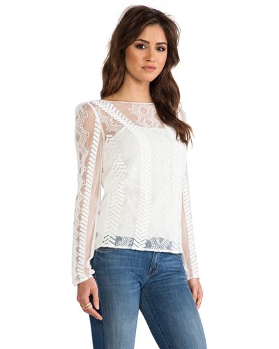 Lyst - Catherine Malandrino Long Sleeve Top in Blanc in Natural