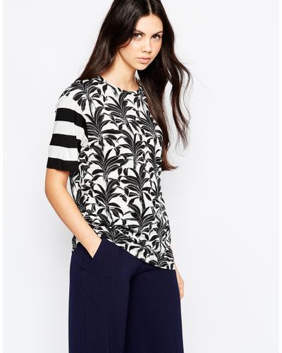 Lyst - See By Chloé Ee By Chloe Palm And Stripe Print T-shirt in Black