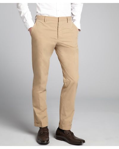 Lyst - Prada Khaki Cotton Blend Flat Front Cuffed Pants in Natural for Men