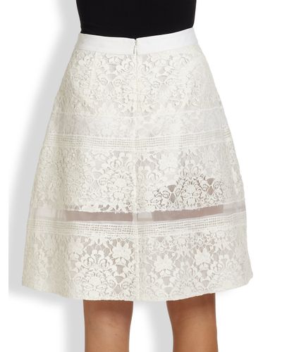 Lyst - Rebecca taylor Pleated Lace Skirt in White