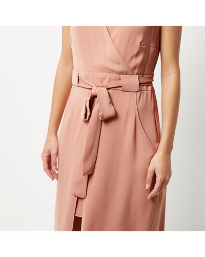 Lyst  River Island Light Pink Belted Midi Dress in Pink