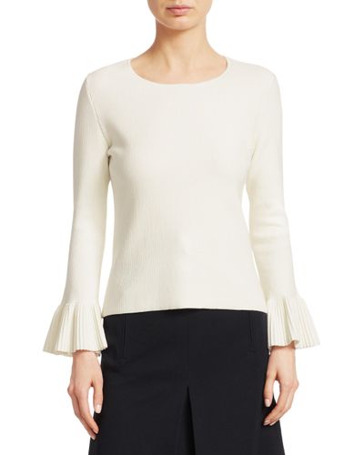Akris Punto Women's Flounce-sleeve Knit Pullover Sweater - Cream - Lyst