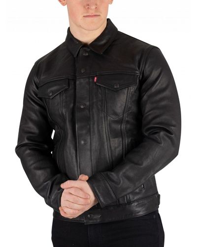 Lyst - Levi's Type 3 Black Leather Trucker Jacket in Black for Men