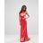 Vestito lungo a sirena con collo alto e schiena scoperta con laccetti di Jarlo in Red