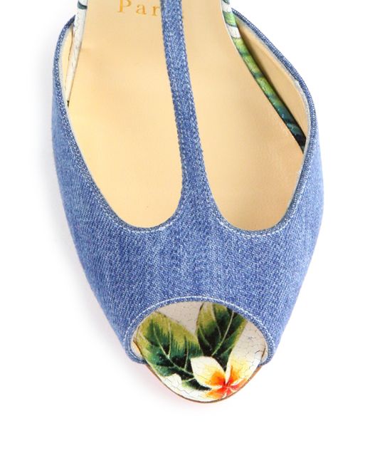 louboutin copy shoes - Christian louboutin Senora T-Bar Denim Pumps in Blue | Lyst