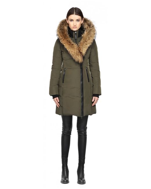 Womens army green coat with fur hood