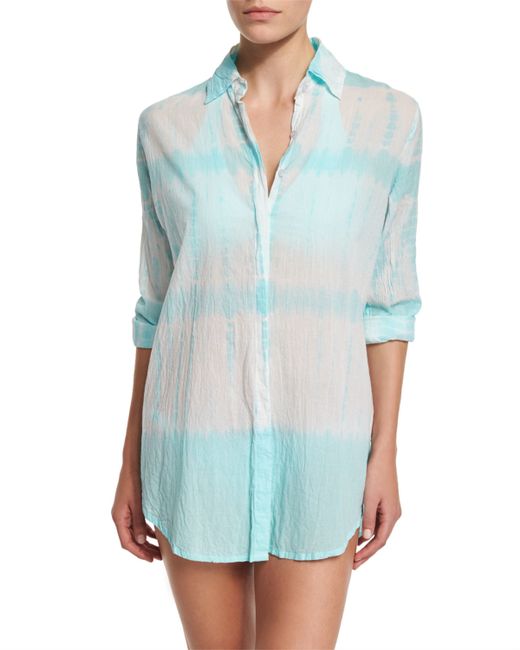 Letarte Apres Soleil Tie dye Button down Coverup Shirt  in 