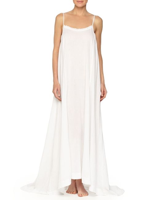 Skin Ruffle-trim Gauze Nightgown in White
