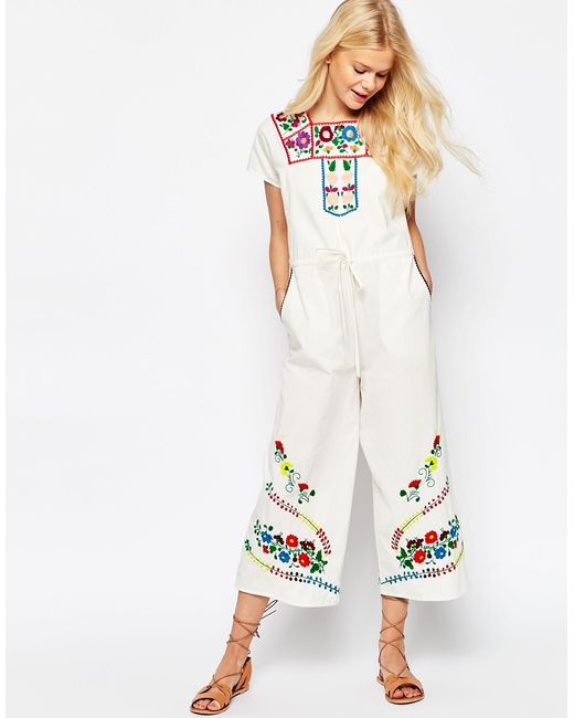 noisy new shoes Asos   (Cream) Lyst Embroidered Drawstring in Jumpsuit Floral