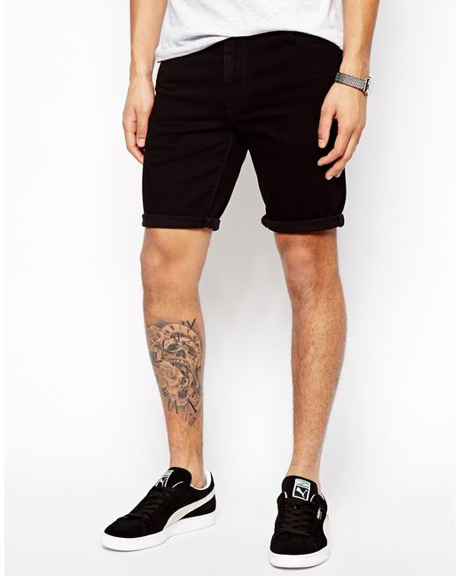 mens black denim shorts