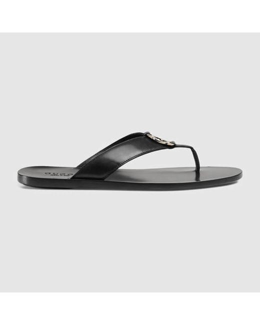 gucci black leather thong sandal