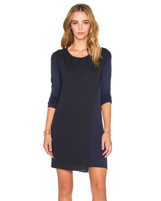 Stateside Long  Sleeved  Jersey  T Shirt  Dress  in Blue Navy 