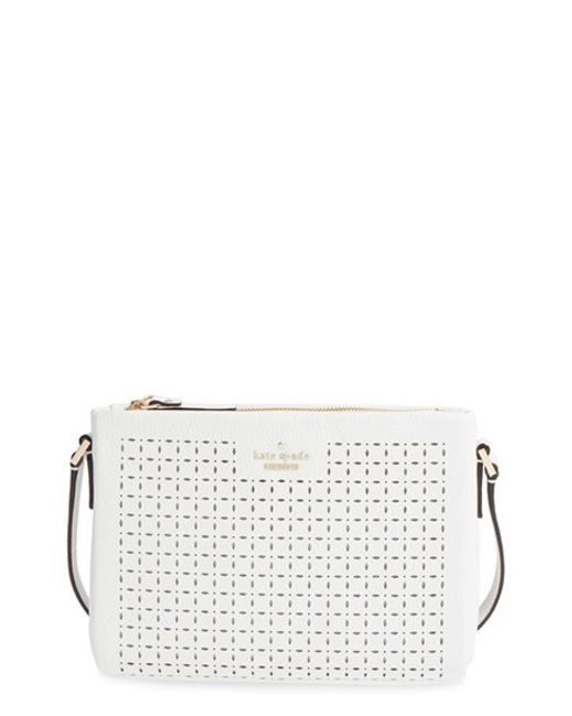 Kate spade &#39;milton Lane - Lilibeth&#39; Perforated Leather Crossbody Bag in White (BRIGHT WHITE) | Lyst