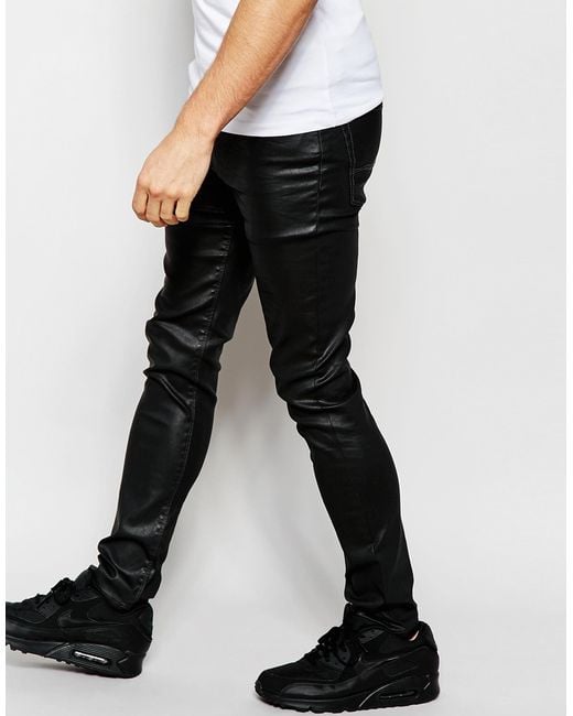 Asos Super Skinny Jeans In Coated Black in Black for Men - Save 50% | Lyst