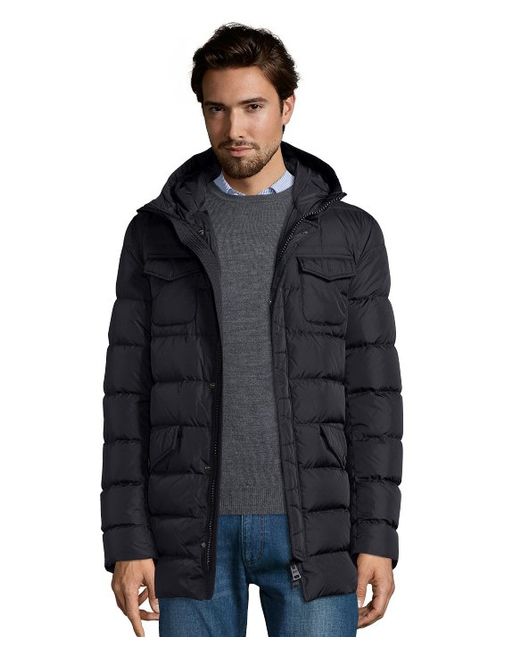 Download Herno Black Quilted Zip Front Hooded Down Jacket in Black ...