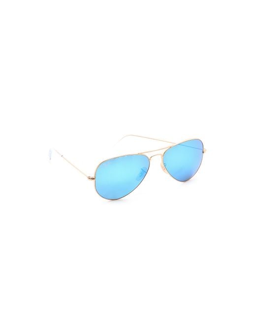 Ray Ban Mirrored Matte Classic Aviator Sunglasses In Gold Matte Goldblue Mirror Lyst 