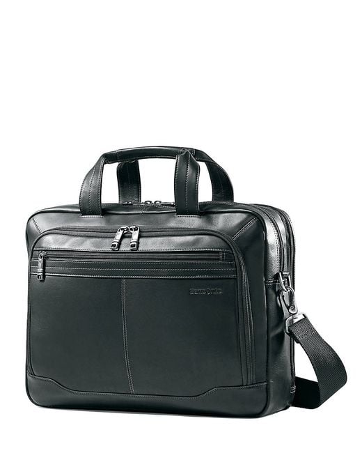 Samsonite Leather Laptop Slim Portfolio, Business Brief in Black for