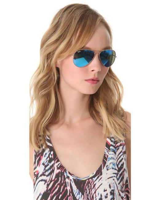 Ray Ban Mirrored Matte Classic Aviator Sunglasses In Gold Matte Goldblue Mirror Lyst 