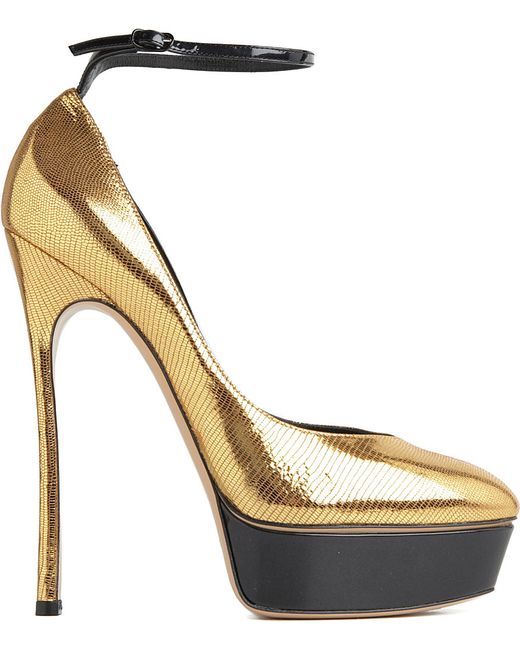 Casadei Glittered Jewel-embellished Pumps in Gold | Lyst