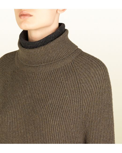 Gucci Light Brown Turtleneck Oversize Sweater in Brown | Lyst