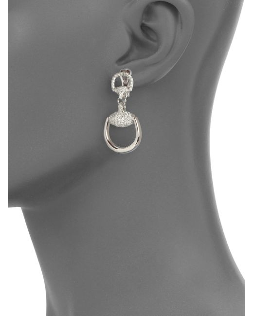 Gucci Horsebit Diamond & 18k White Gold Drop Earrings in Silver (WHITE