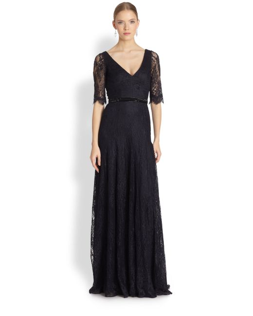 Theia Petal Elbowsleeve Gown in Black Save 89 Lyst