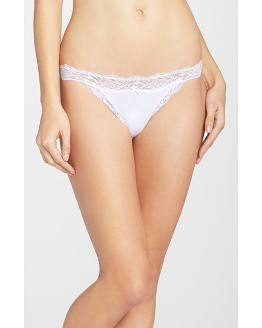 Dkny White 'downtown' Lace Trim Cotton Gstring Thong Lyst