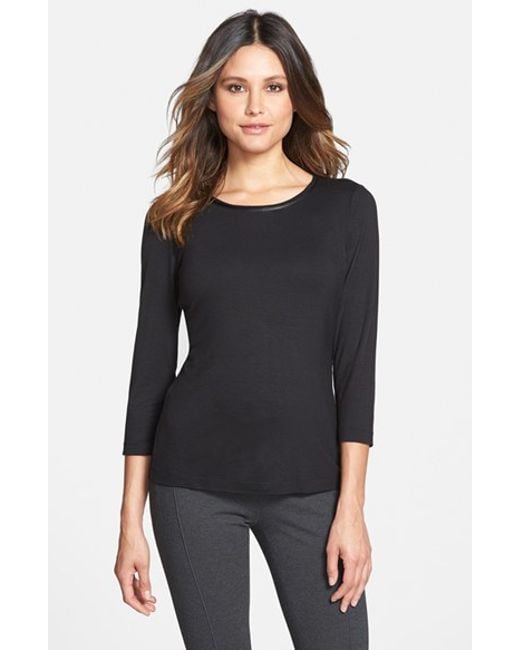 Lafayette 148 new york Three Quarter Sleeve Jersey Top in Black | Lyst