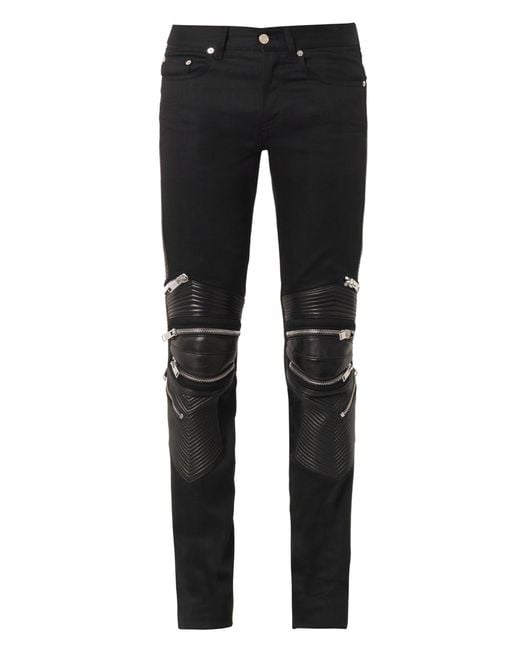 Saint laurent Leather and Denim Skinny Biker Jeans in Black for Men ...