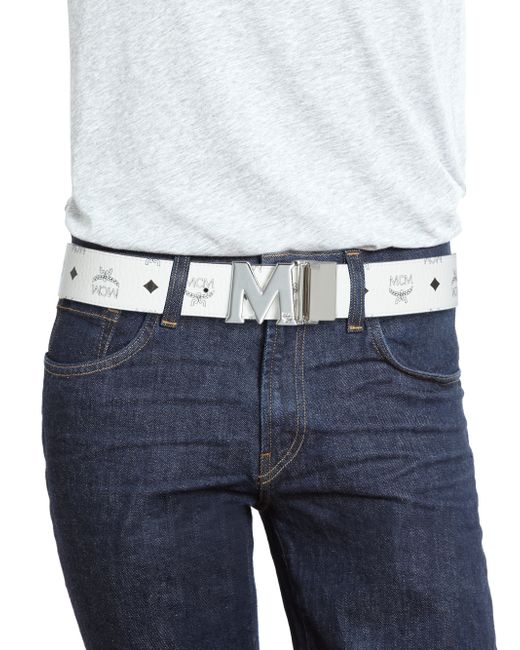 Mcm Visetos Round Reversible M Belt in White for Men | Lyst