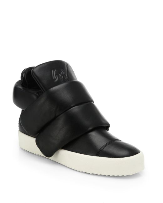 Giuseppe Zanotti | Black Leather Puffy Strap High-top Sneakers for Men ...