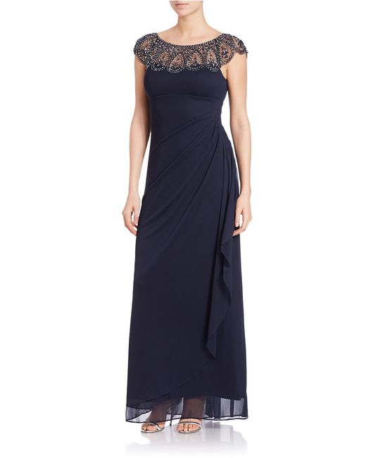 Xscape Lace-trimmed Chiffon Gown in Blue - Save 87% | Lyst