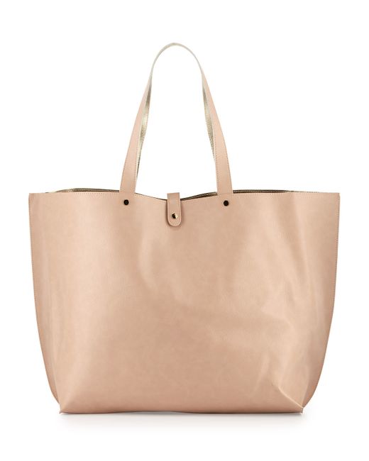 Neiman marcus Large Pebbled Faux-leather Tote Bag in Pink (BLUSH) - Save 35% | Lyst