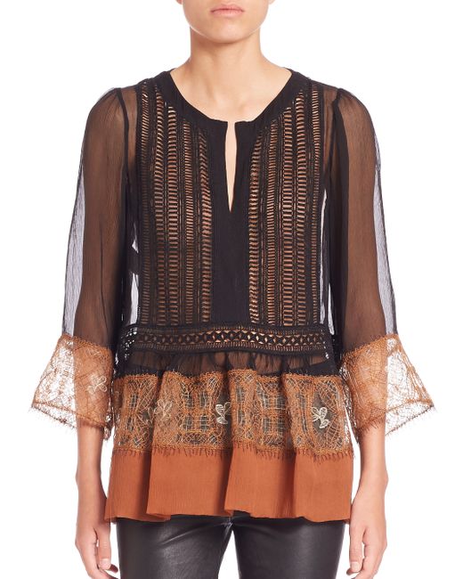 alberta ferretti lace chiffon blouse in brown save 70 lyst alberta ferretti lace chiffon blouse in brown save 70 lyst