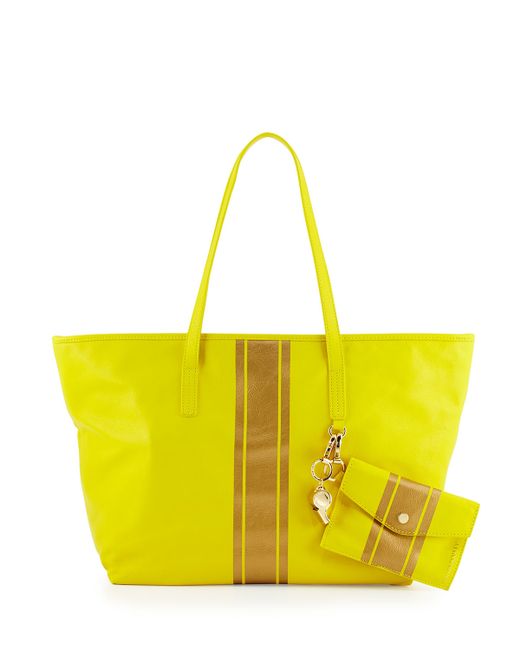 Cynthia rowley Hayden Striped Leather Tote Bag in Yellow - Save 42% | Lyst