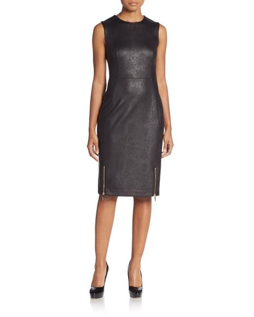 Calvin klein Snake-embossed Faux Leather Sheath Dress in Black - Save