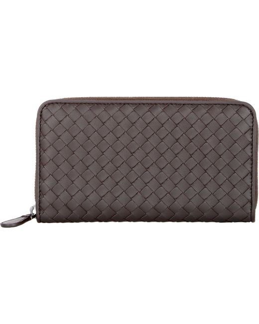 bottega veneta intrecciato zip around wallet in brown lyst bottega veneta intrecciato zip around wallet in brown lyst