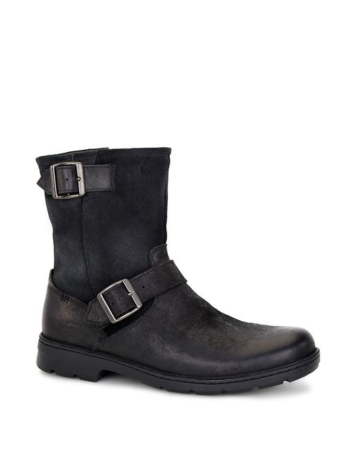 Ugg Messner Shearling-lined Leather Moto Boots in Black for Men | Lyst