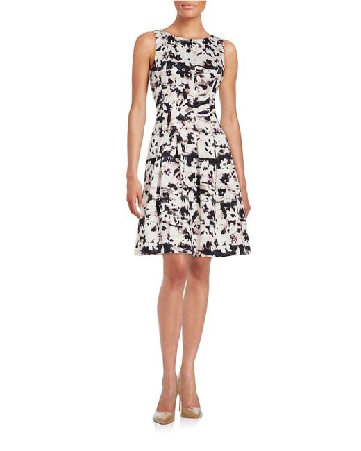 Ivanka trump Floral Fit-and-flare Dress in Black (Ivory Buff) | Lyst
