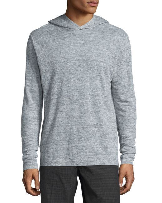 Download Theory Colton Long-sleeve Hooded Linen T-shirt in Gray for ...