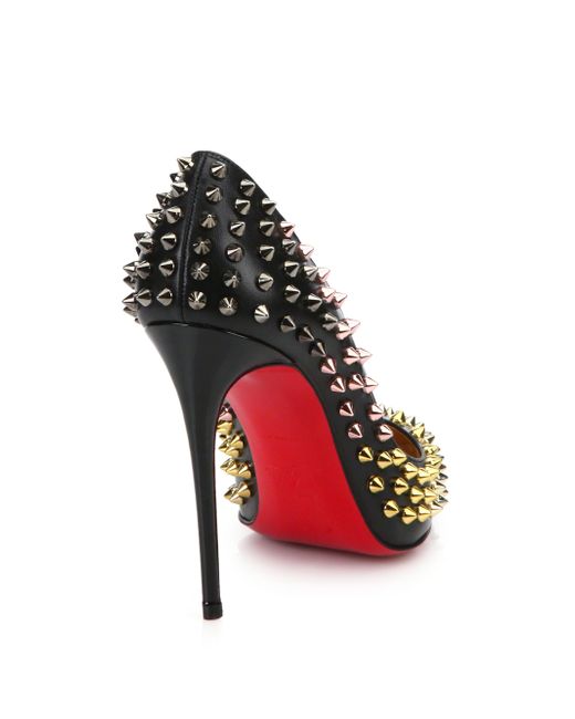 Christian louboutin Follies Spike-Studded Leather Pumps in Black ...