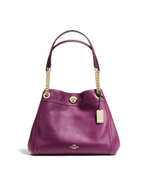 Coach Edie Turnlock Leather Shoulder Bag in Purple (plum) | Lyst