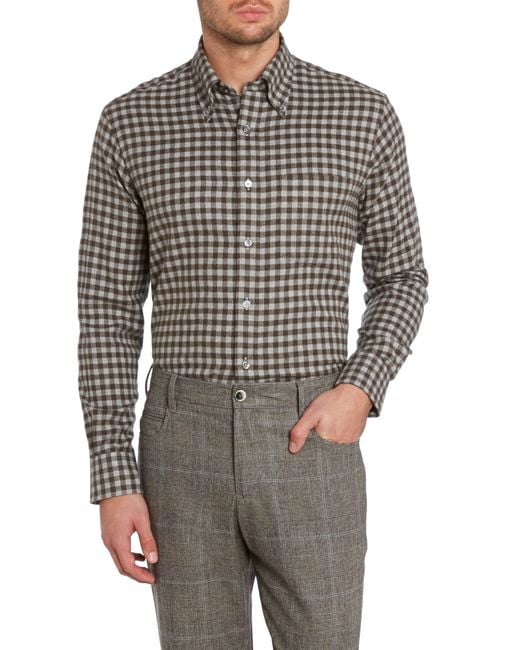 Chester barrie Buttondown Gingham Flannel Shirt in Brown for Men Lyst