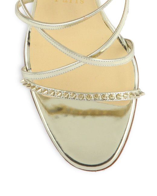 Christian louboutin Metallic Leather Studded Strappy Sandals in ...  