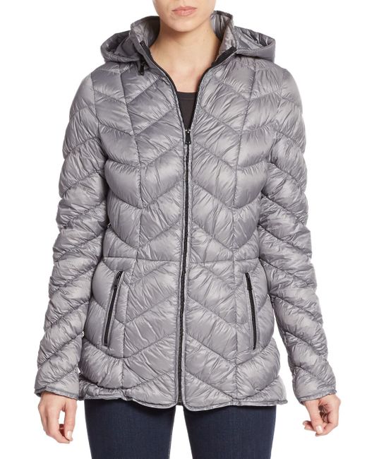 Saks fifth avenue Quilted Down Puffer Jacket in Silver (quick silver ...