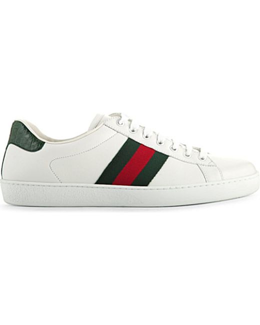 Gucci Ace Webbing Leather Trainers in White for Men | Lyst